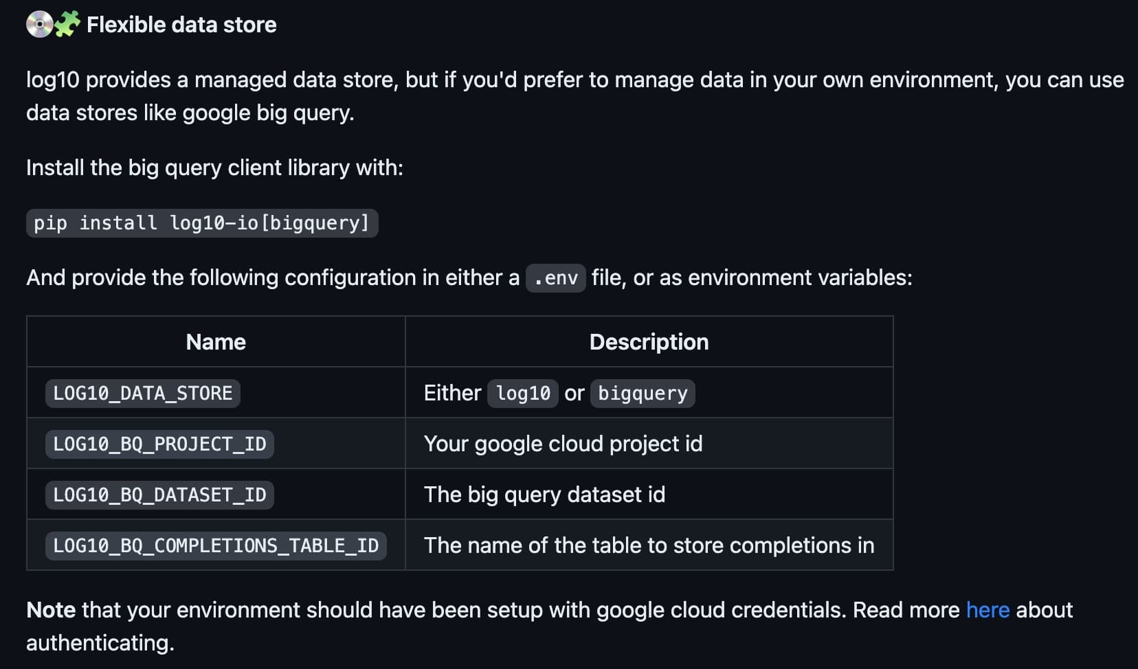 BigQuery setup